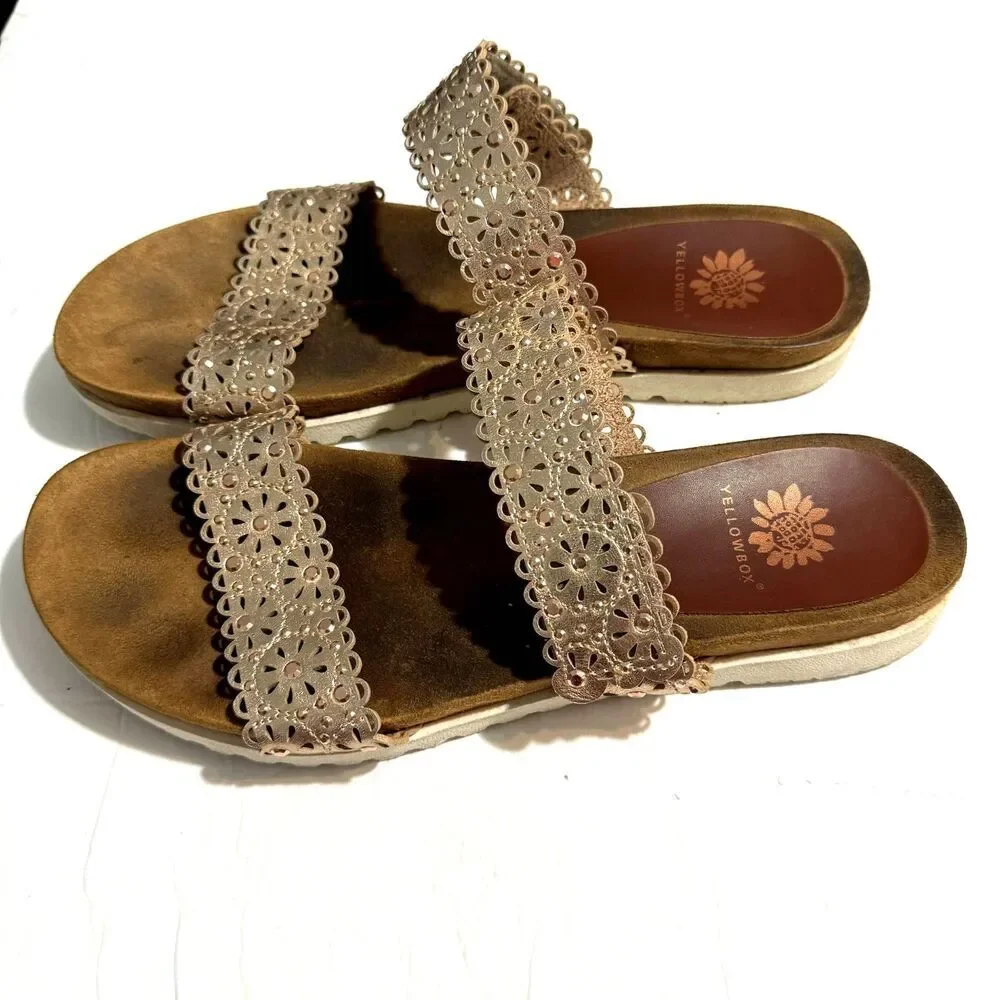 Yellow Box Sandal Mahala Flat Rosegold Comfort Strappy Adjustable Women sz 8.5 - Picture 4 of 11